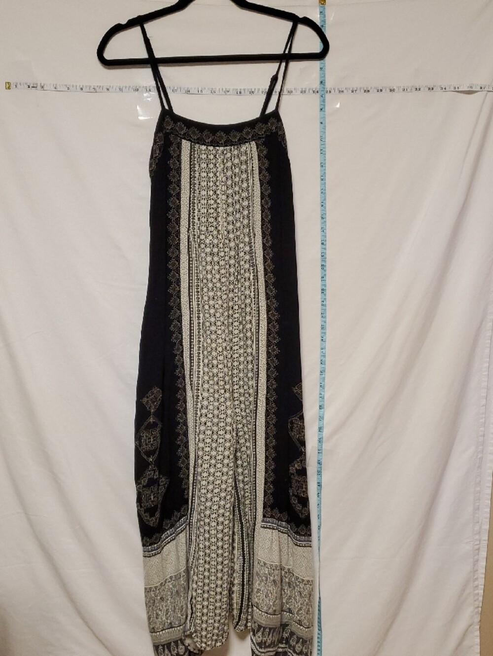 Free People Black Cream Hazel Mix Print Jumpsuit Wide Leg Med Boho Cottagecore
